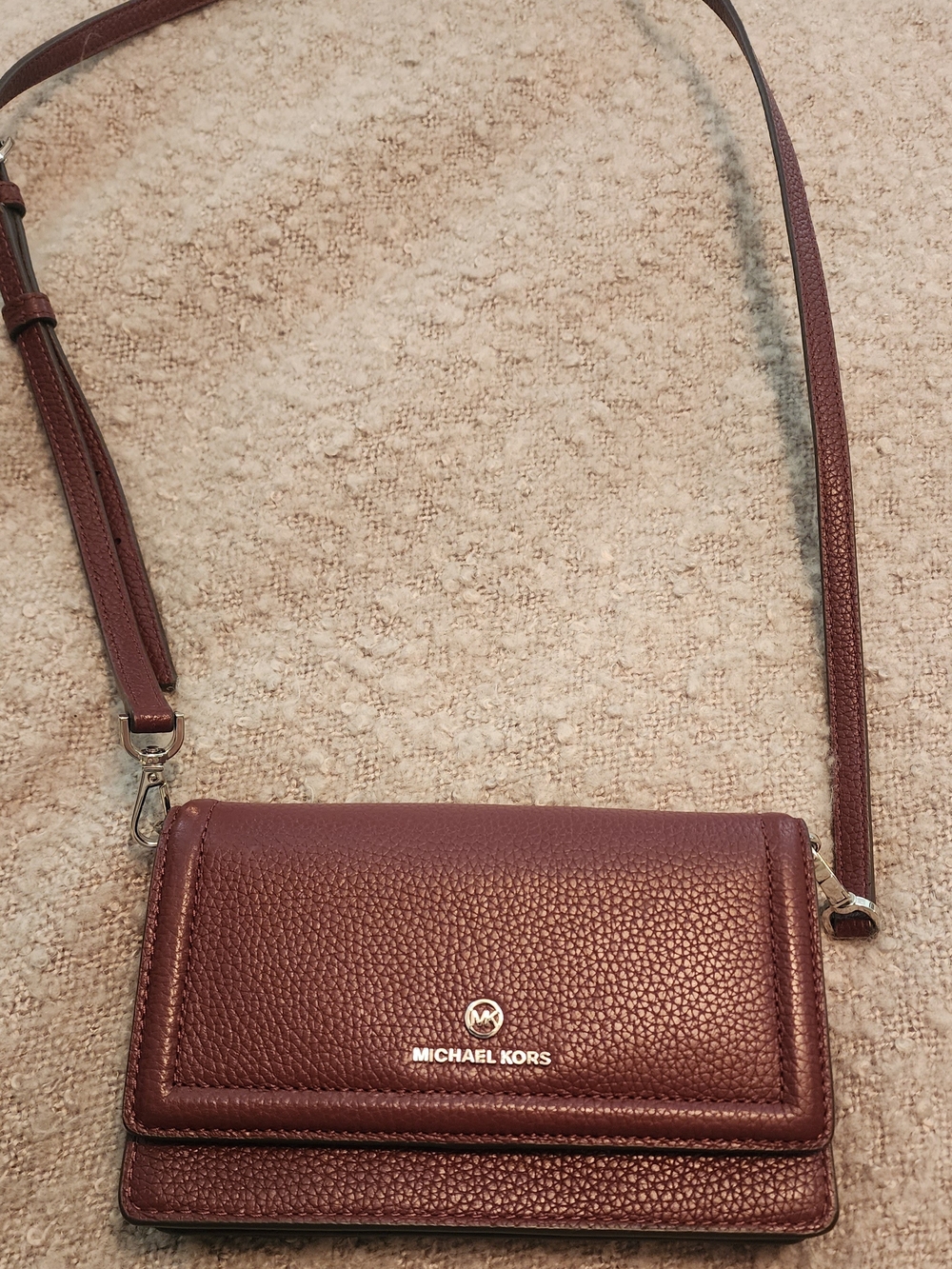Michael Kors Crossbody Wallet - Wine Pebbled Leather